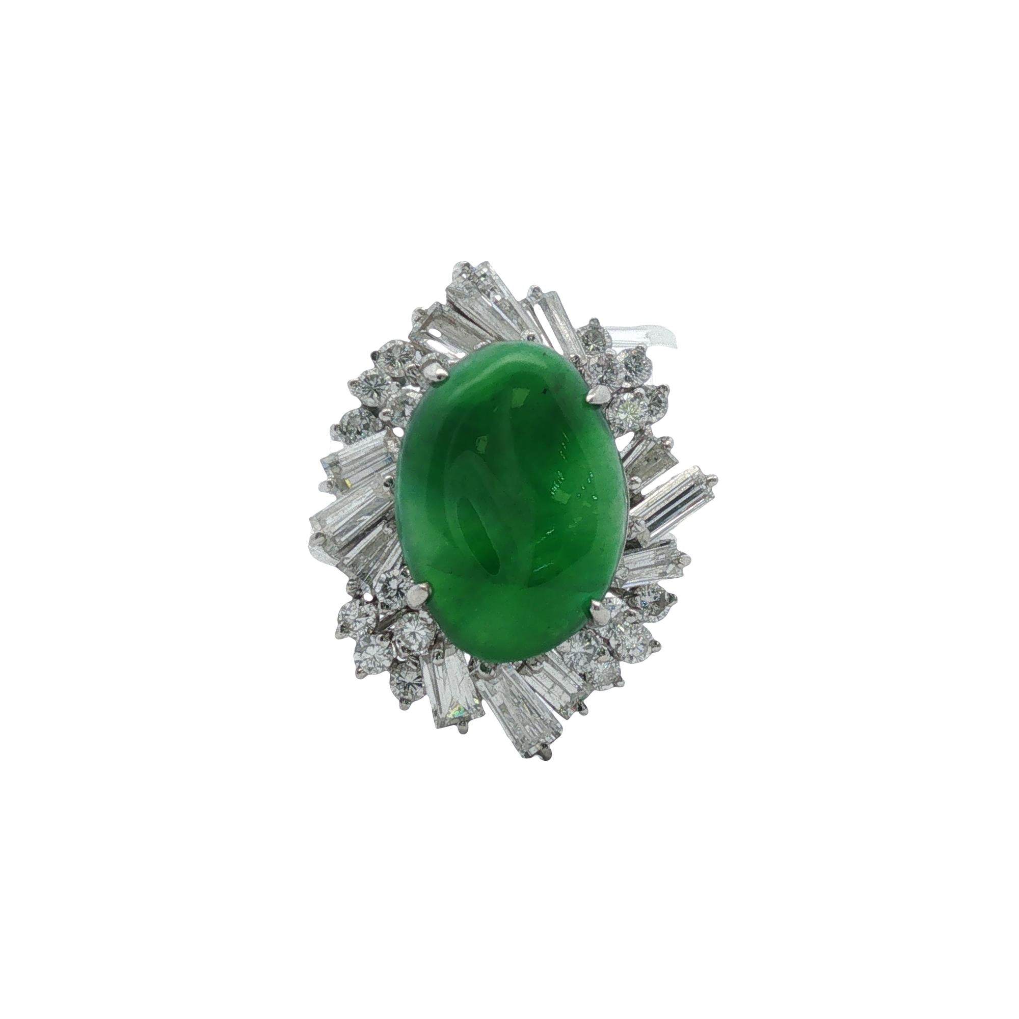 Imperial Fei Cui Jade & Diamond Platinum Ballerina Style Ring GIA Certified