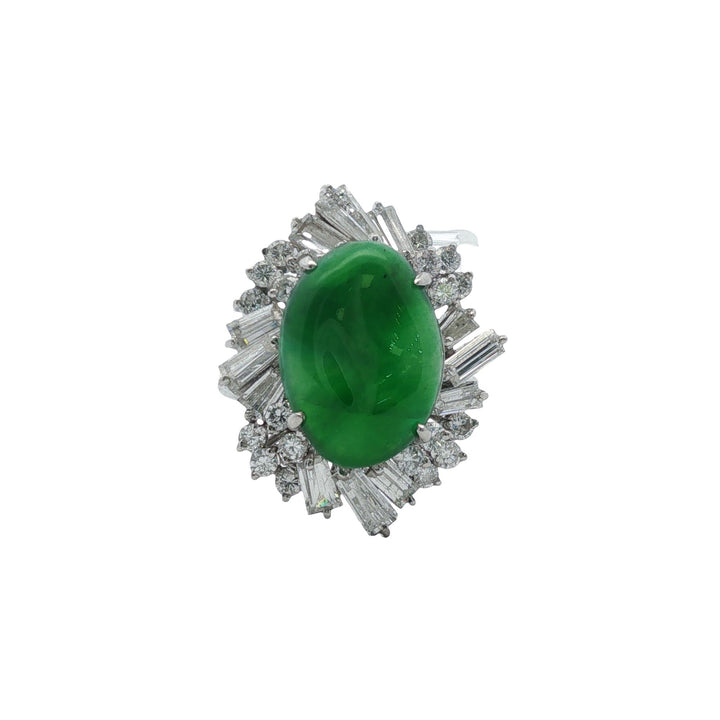 Imperial Fei Cui Jade & Diamond Platinum Ballerina Style Ring GIA Certified