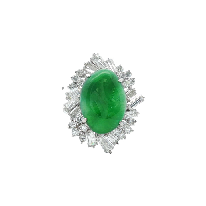 Imperial Fei Cui Jade & Diamond Platinum Ballerina Style Ring GIA Certified