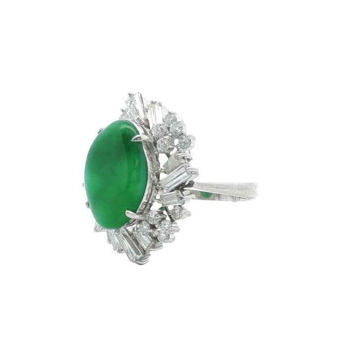 Imperial Fei Cui Jade & Diamond Platinum Ballerina Style Ring GIA Certified