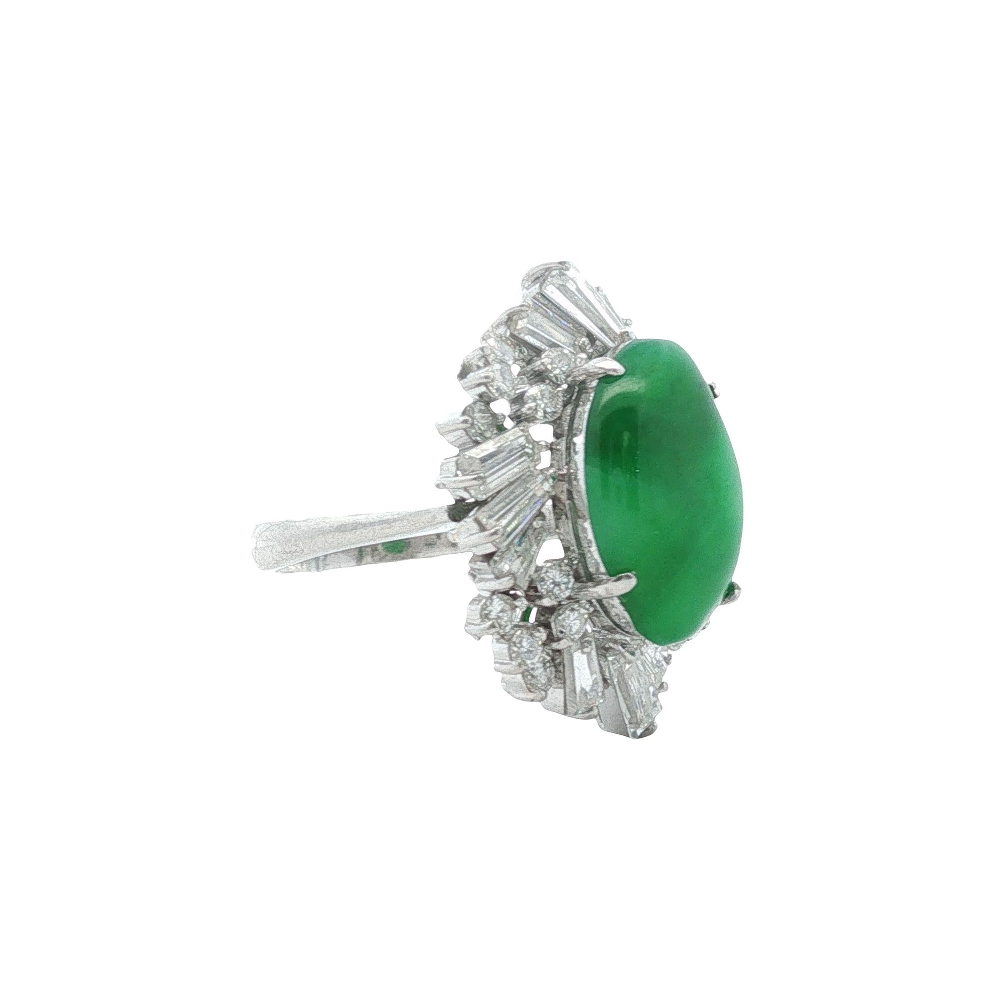 Imperial Fei Cui Jade & Diamond Platinum Ballerina Style Ring GIA Certified