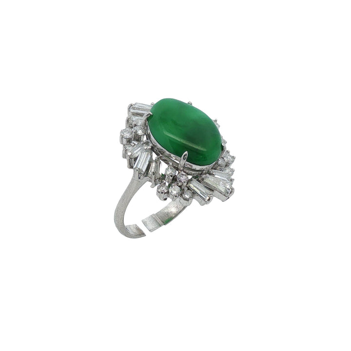 Imperial Fei Cui Jade & Diamond Platinum Ballerina Style Ring GIA Certified