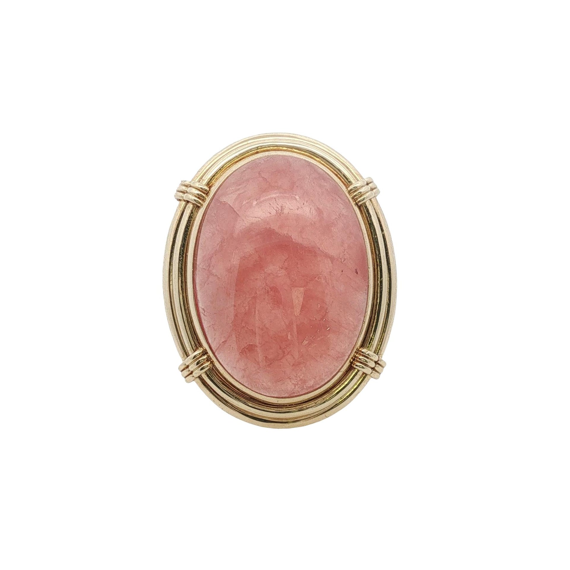 Pink Jade 18 Karat Yellow Gold Split Shank Cocktail Ring