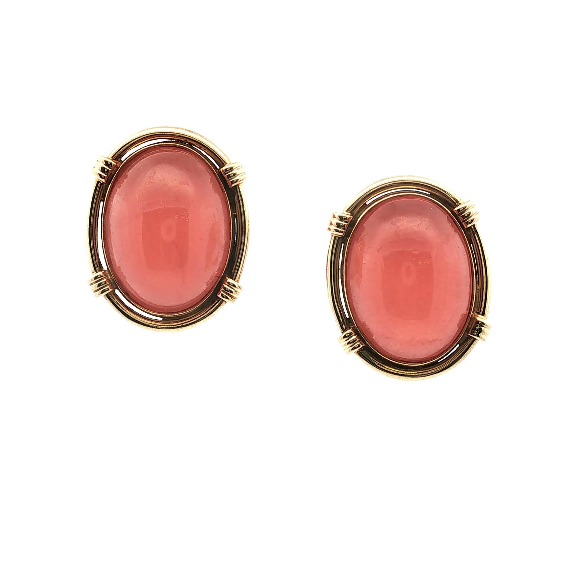 Pink Jade 18 Karat Yellow Gold Earclip Earrings