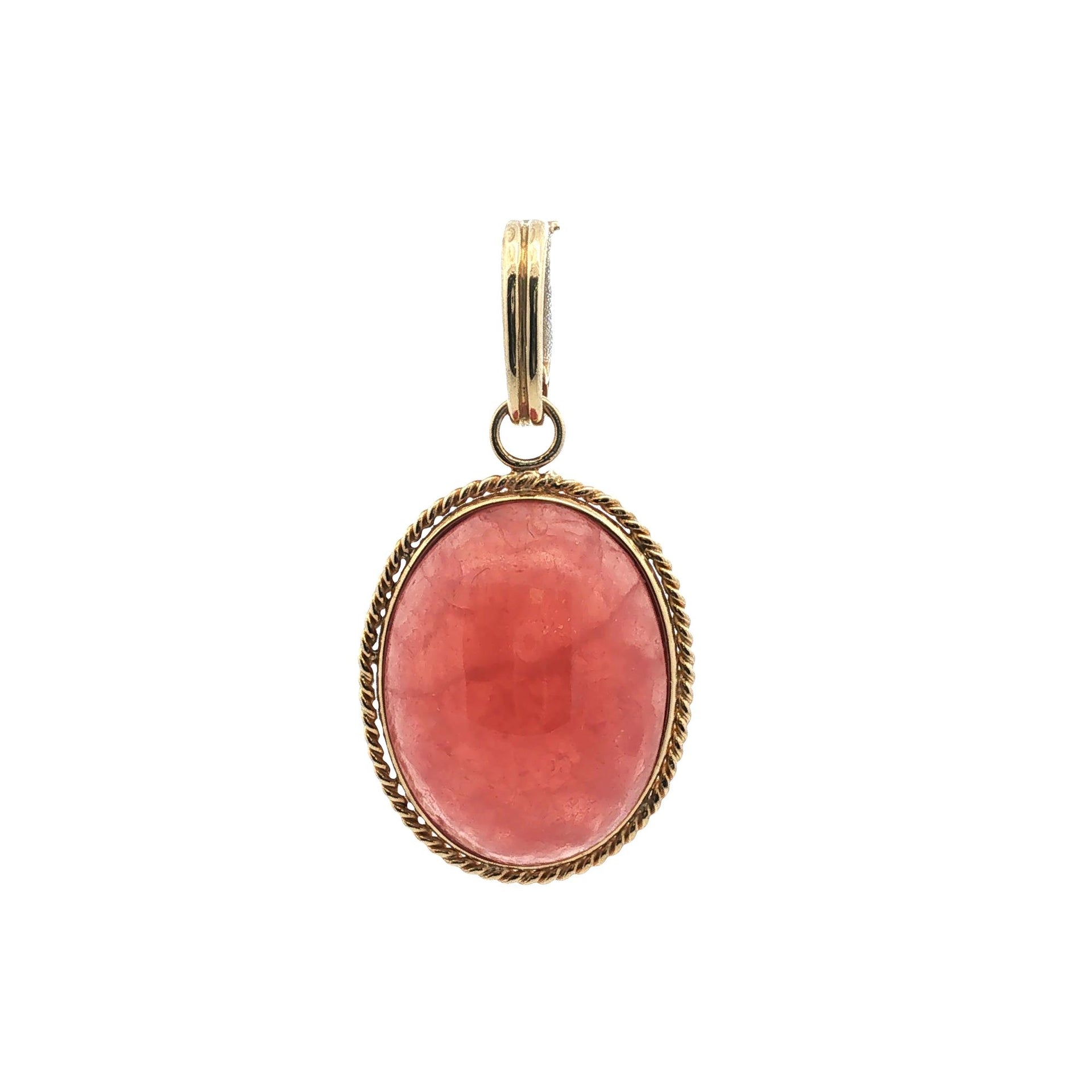 Pink Jade 18 Karat Yellow Gold Oval Cabochon Pendant
