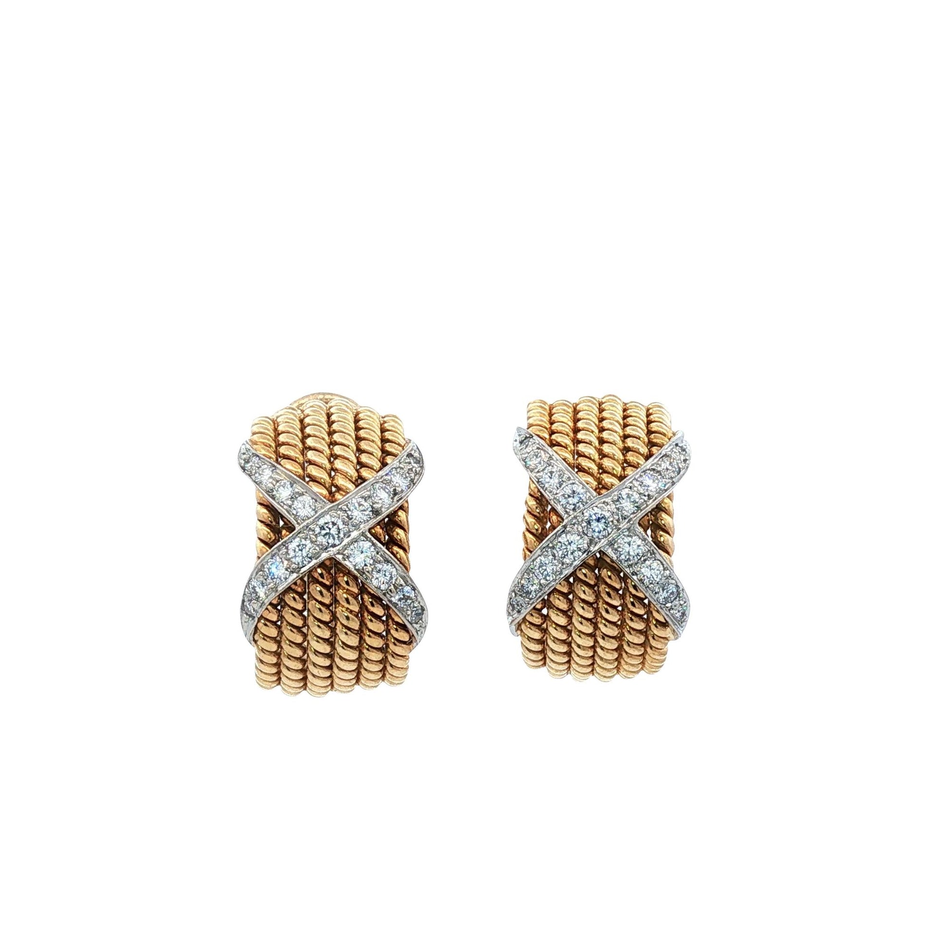 Tiffany & Co Jean Schlumberger Diamond 18 Karat Gold X Leverback Earrings