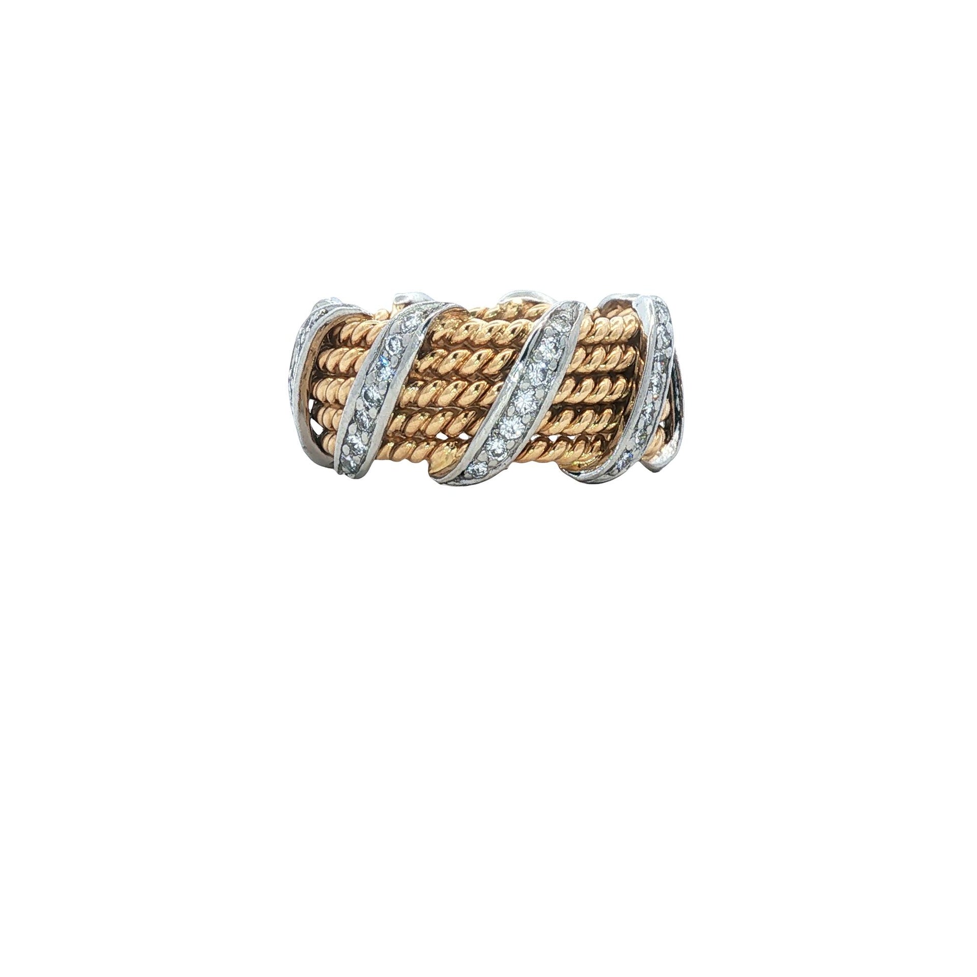 Tiffany & Co. Jean Schlumberger Diamond 18KYG Platinum Band Ring Size 5