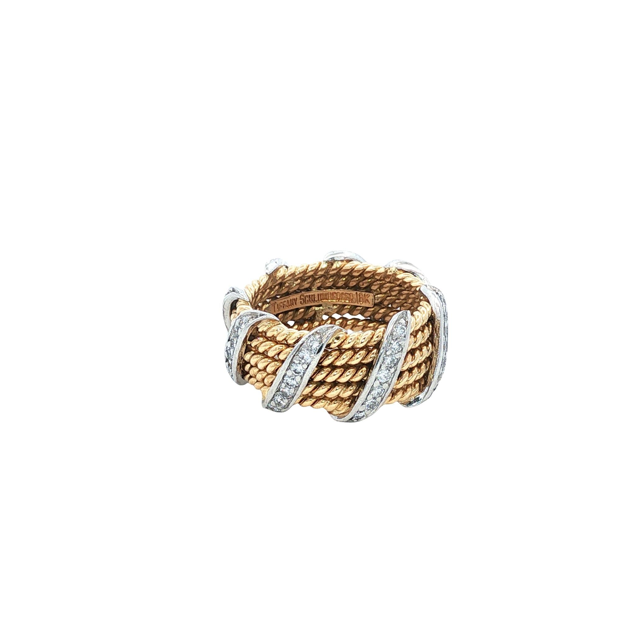 Tiffany & Co. Jean Schlumberger Diamond 18KYG Platinum Band Ring Size 5