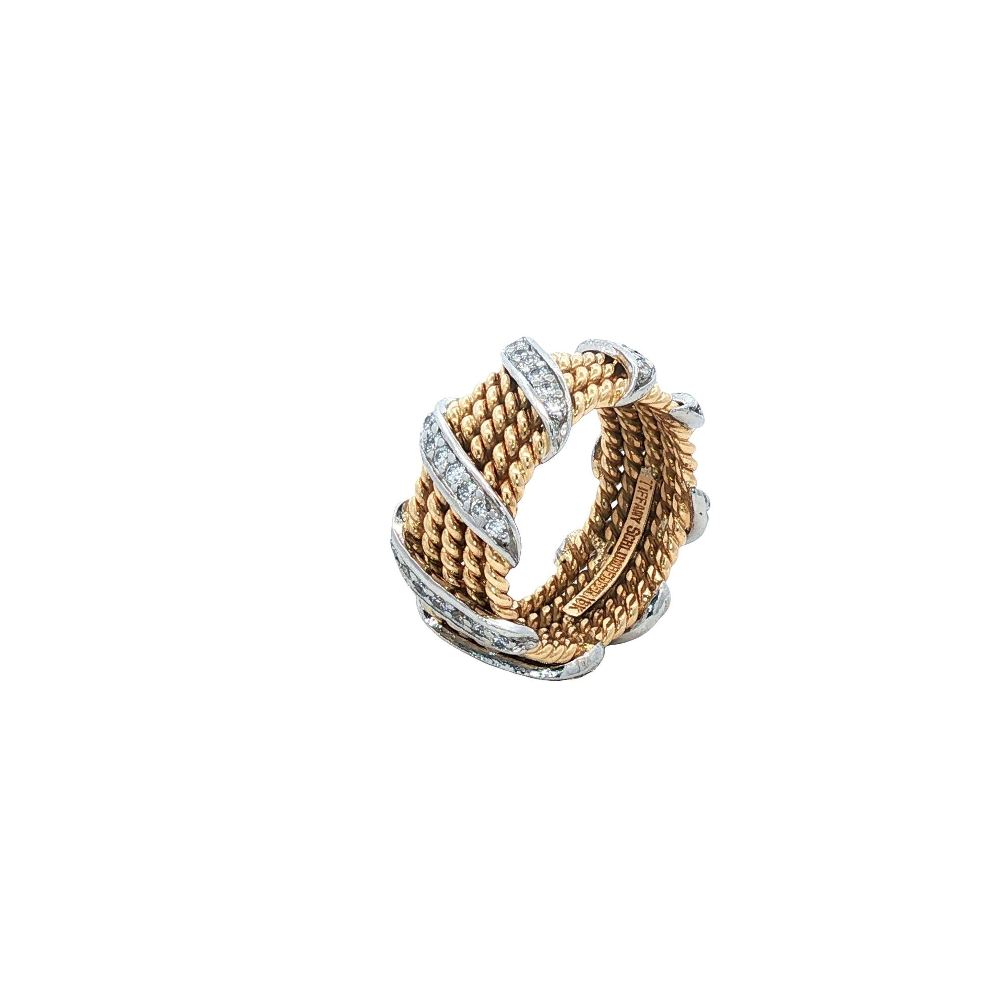 Tiffany & Co. Jean Schlumberger Diamond 18KYG Platinum Band Ring Size 5