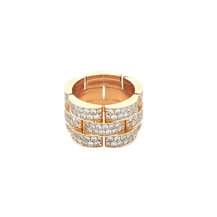 Diamond 18 Karat Yellow Gold Panther Link Three Row Wide Band Ring Size 7