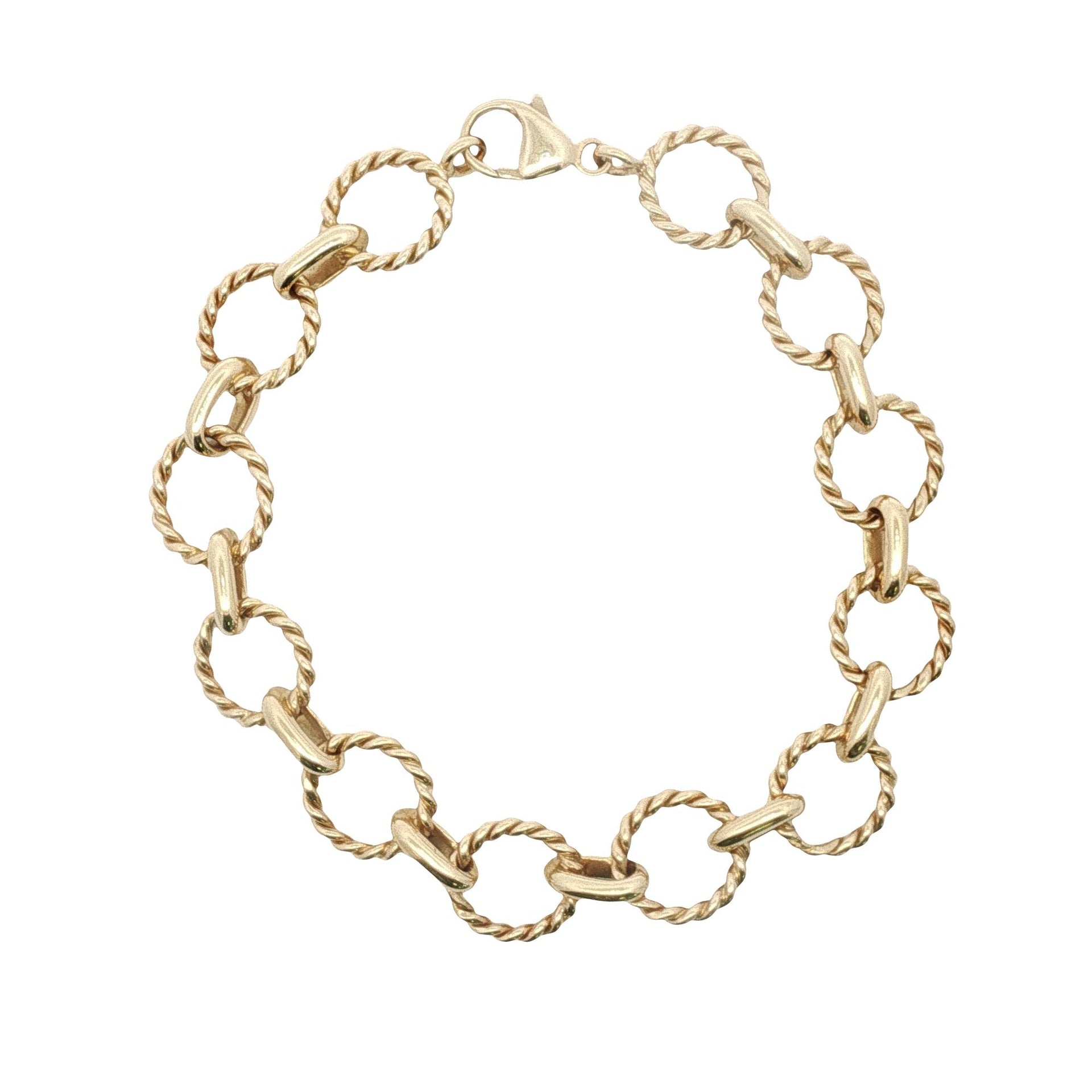 18 Karat Yellow Gold Round Twisted Link Bracelet 7 Inches