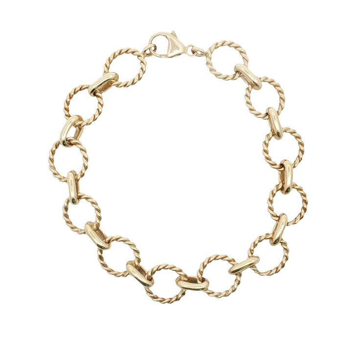 18 Karat Yellow Gold Round Twisted Link Bracelet 7 Inches
