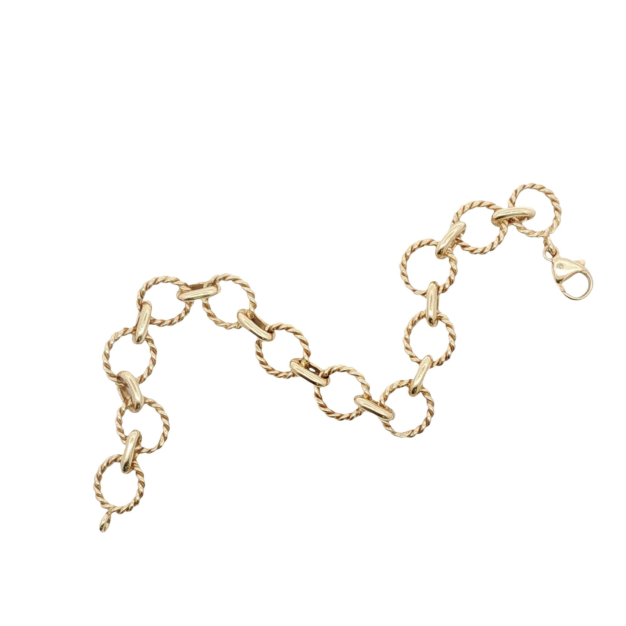 18 Karat Yellow Gold Round Twisted Link Bracelet 7 Inches