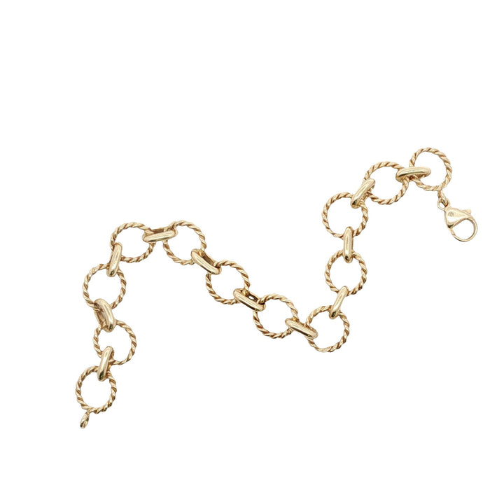 18 Karat Yellow Gold Round Twisted Link Bracelet 7 Inches