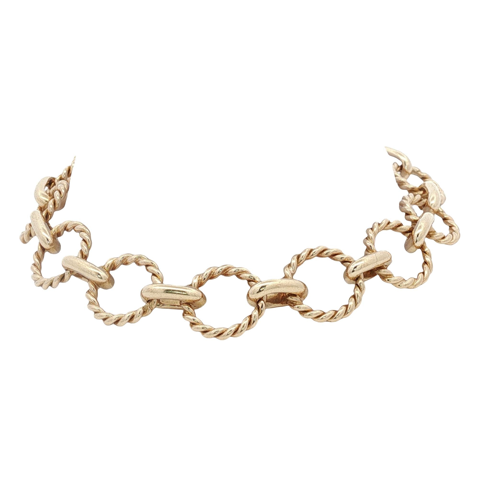18 Karat Yellow Gold Round Twisted Link Bracelet 7 Inches