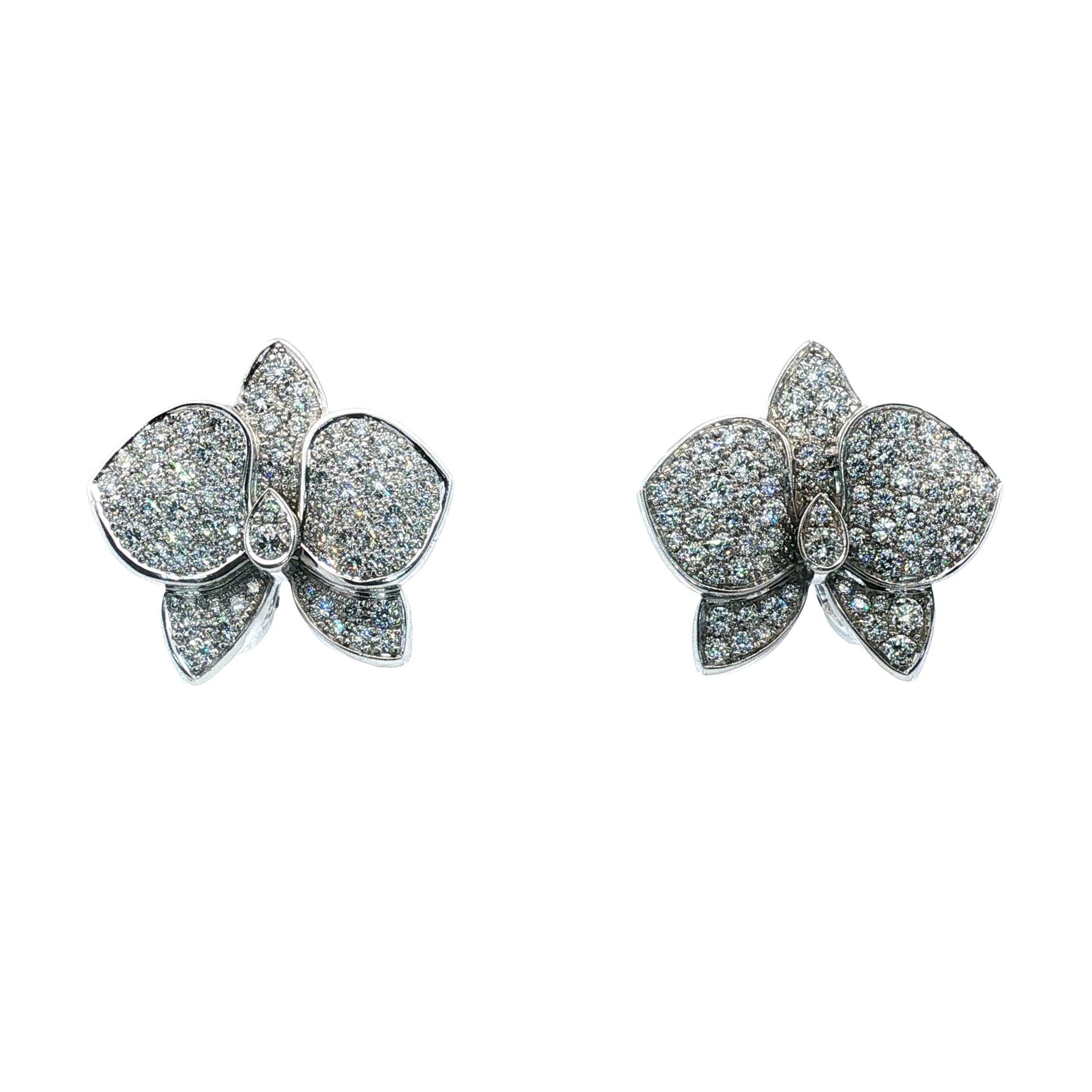 Cartier Caresse D'orchidees Diamond 18 Karat White Gold Omega Back Earrings