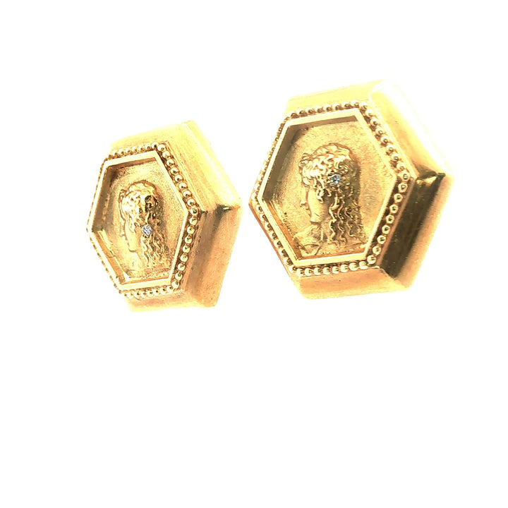 Greek Athena 18 Karat Yellow Gold Octagonal Diamond Earclip Earrings