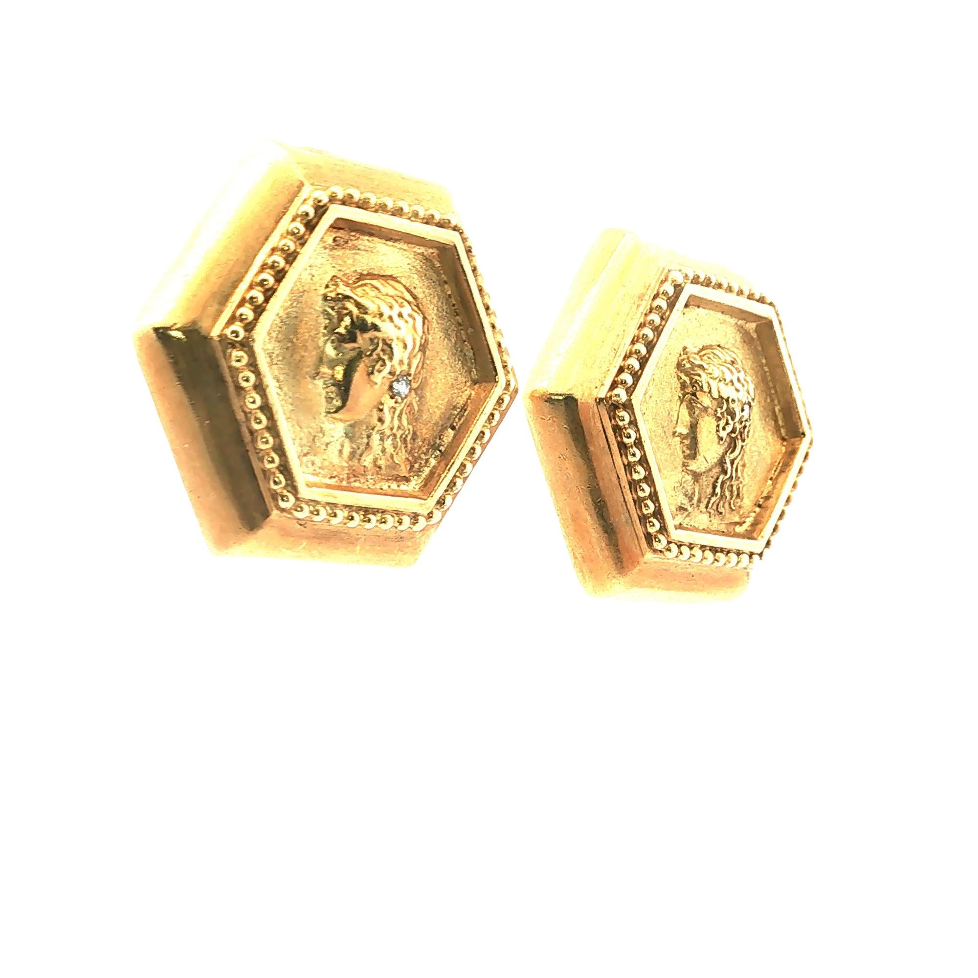 Greek Athena 18 Karat Yellow Gold Octagonal Diamond Earclip Earrings