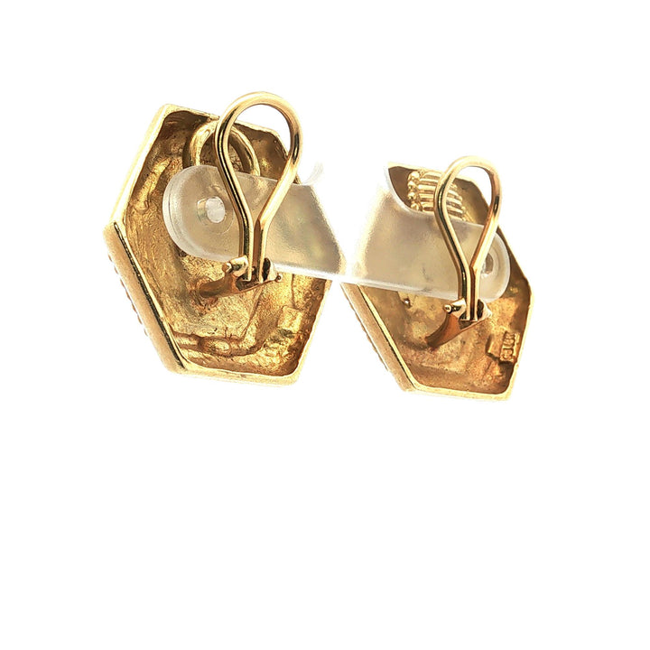 Greek Athena 18 Karat Yellow Gold Octagonal Diamond Earclip Earrings