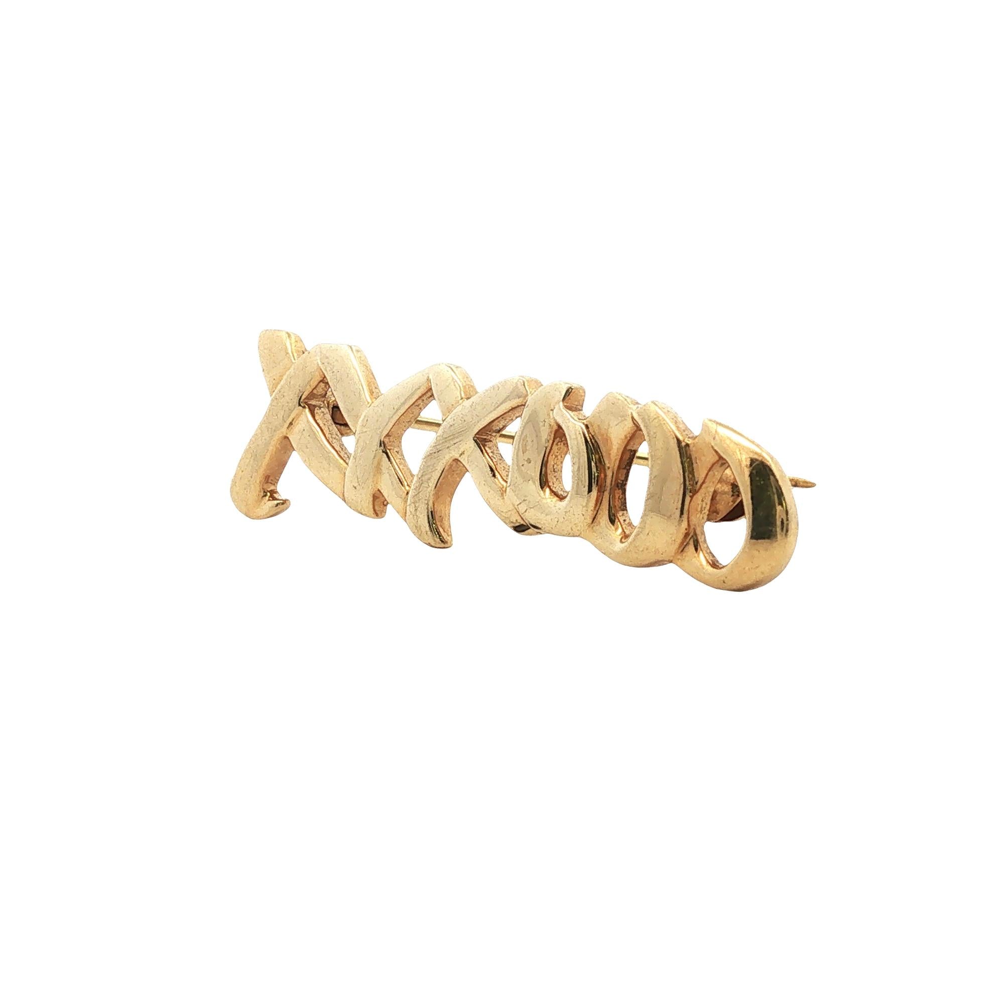 Paloma Picasso Tiffany & Company 'XOXO' 18K Yellow Gold Brooch Pin Circa 1980s