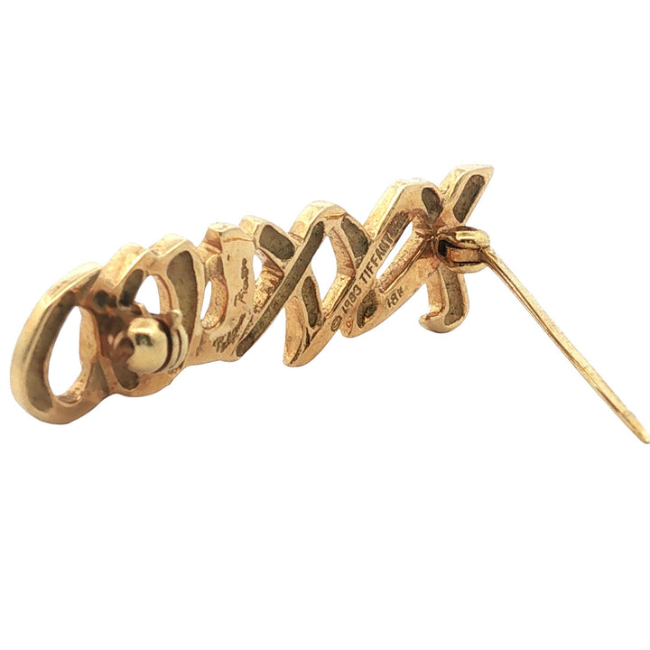 Paloma Picasso Tiffany & Company 'XOXO' 18K Yellow Gold Brooch Pin Circa 1980s