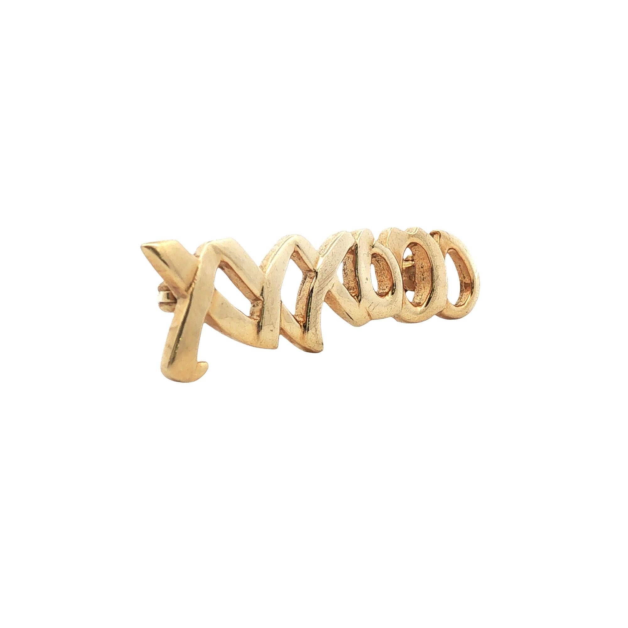Paloma Picasso Tiffany & Company 'XOXO' 18K Yellow Gold Brooch Pin Circa 1980s