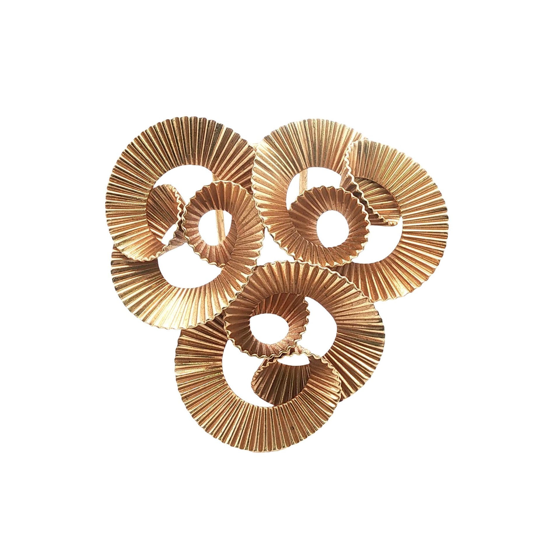 Tiffany & Company Retro 14 Karat Yellow Gold Ribbed Swirl Brooch Pin Vintage