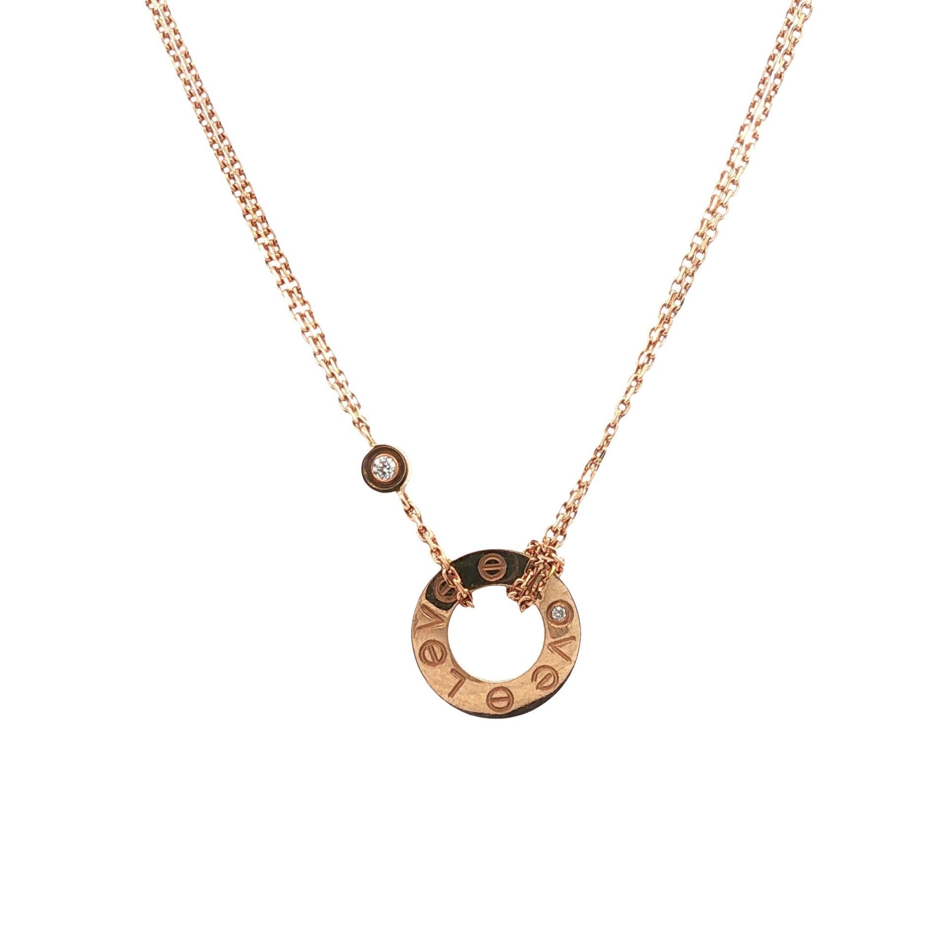 Cartier LOVE Two Diamond 18 Karat Rose Gold Pendant Link Necklace