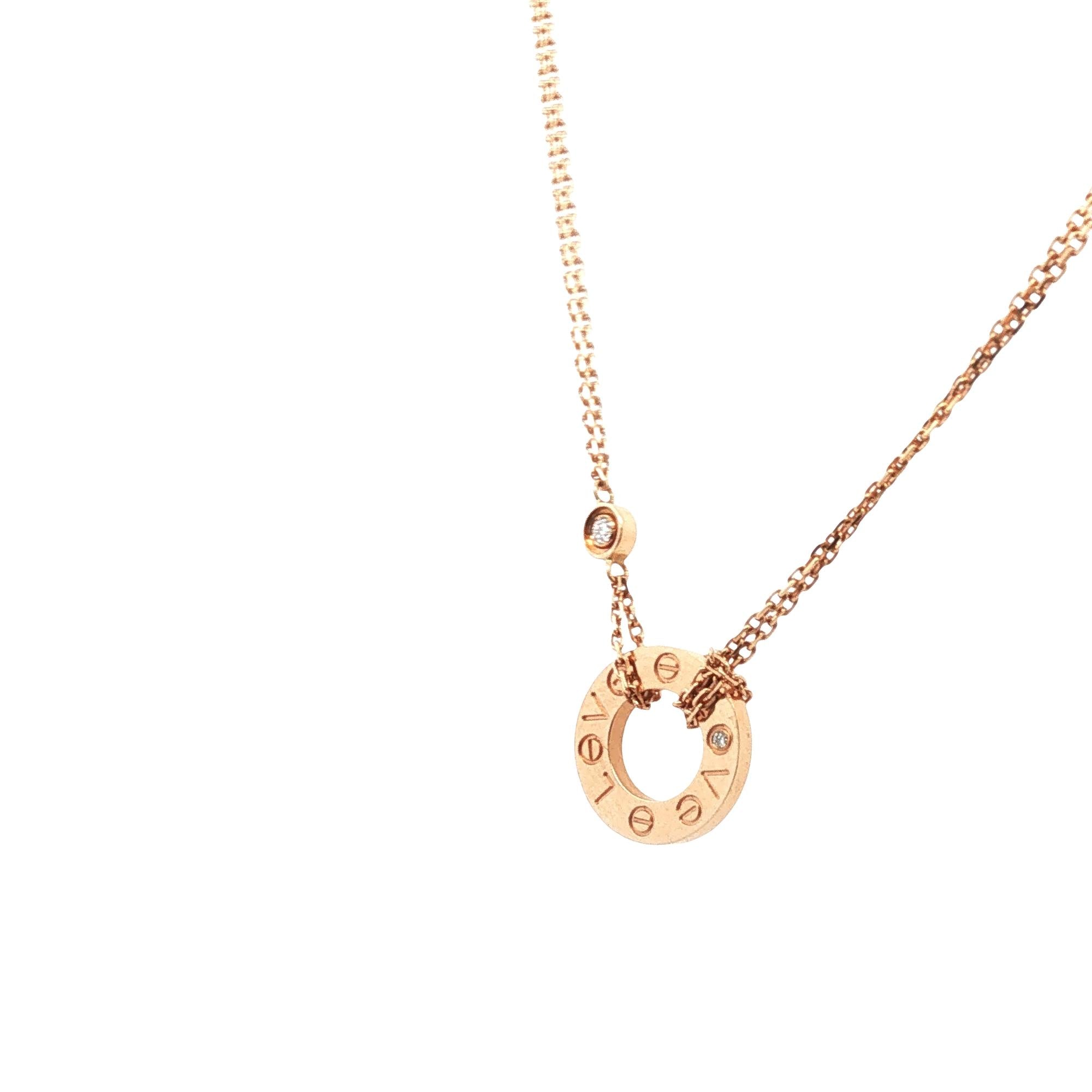Cartier LOVE Two Diamond 18 Karat Rose Gold Pendant Link Necklace