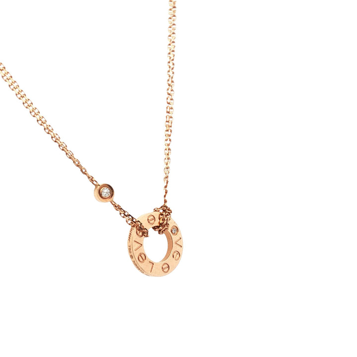 Cartier LOVE Two Diamond 18 Karat Rose Gold Pendant Link Necklace