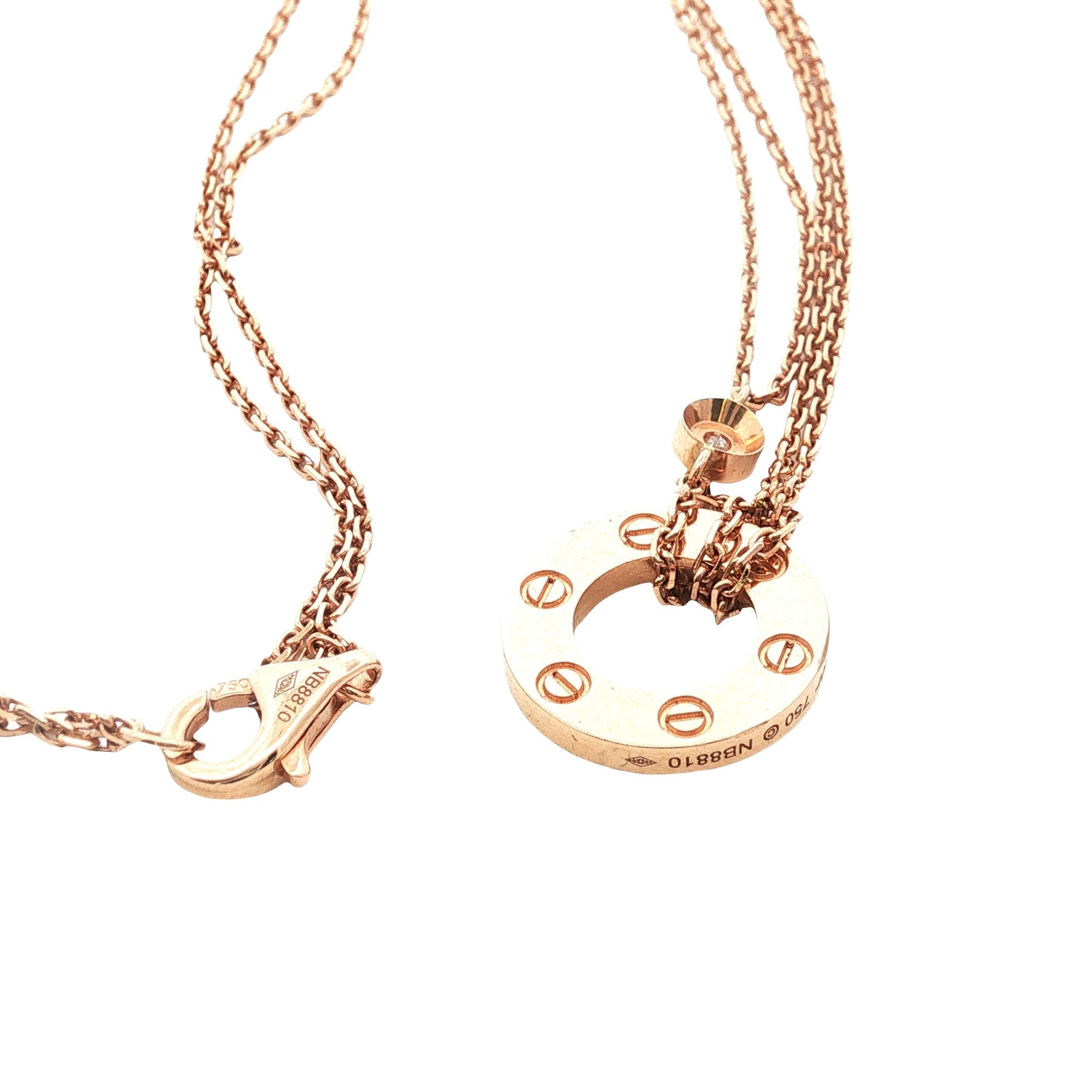 Cartier LOVE Two Diamond 18 Karat Rose Gold Pendant Link Necklace