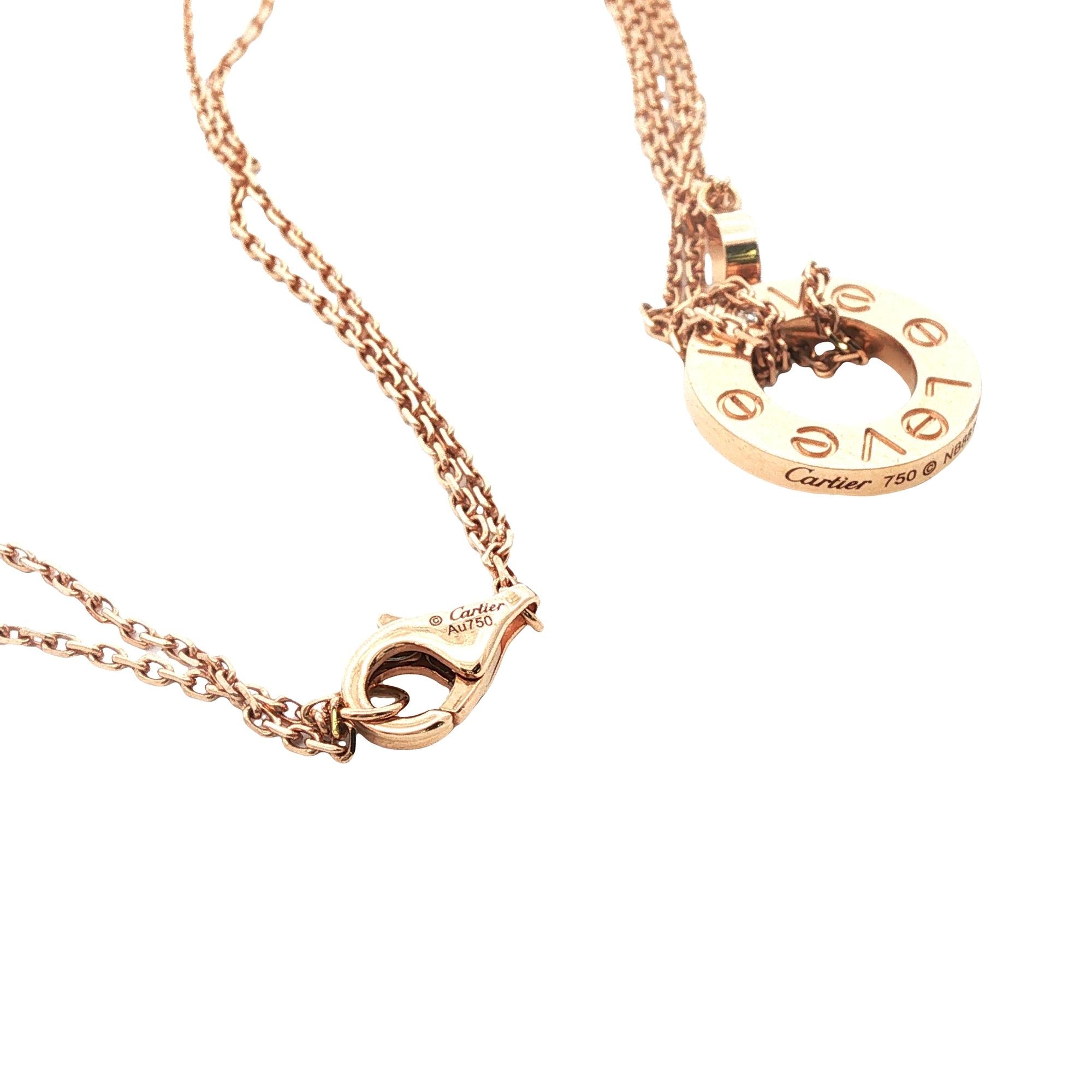 Cartier LOVE Two Diamond 18 Karat Rose Gold Pendant Link Necklace