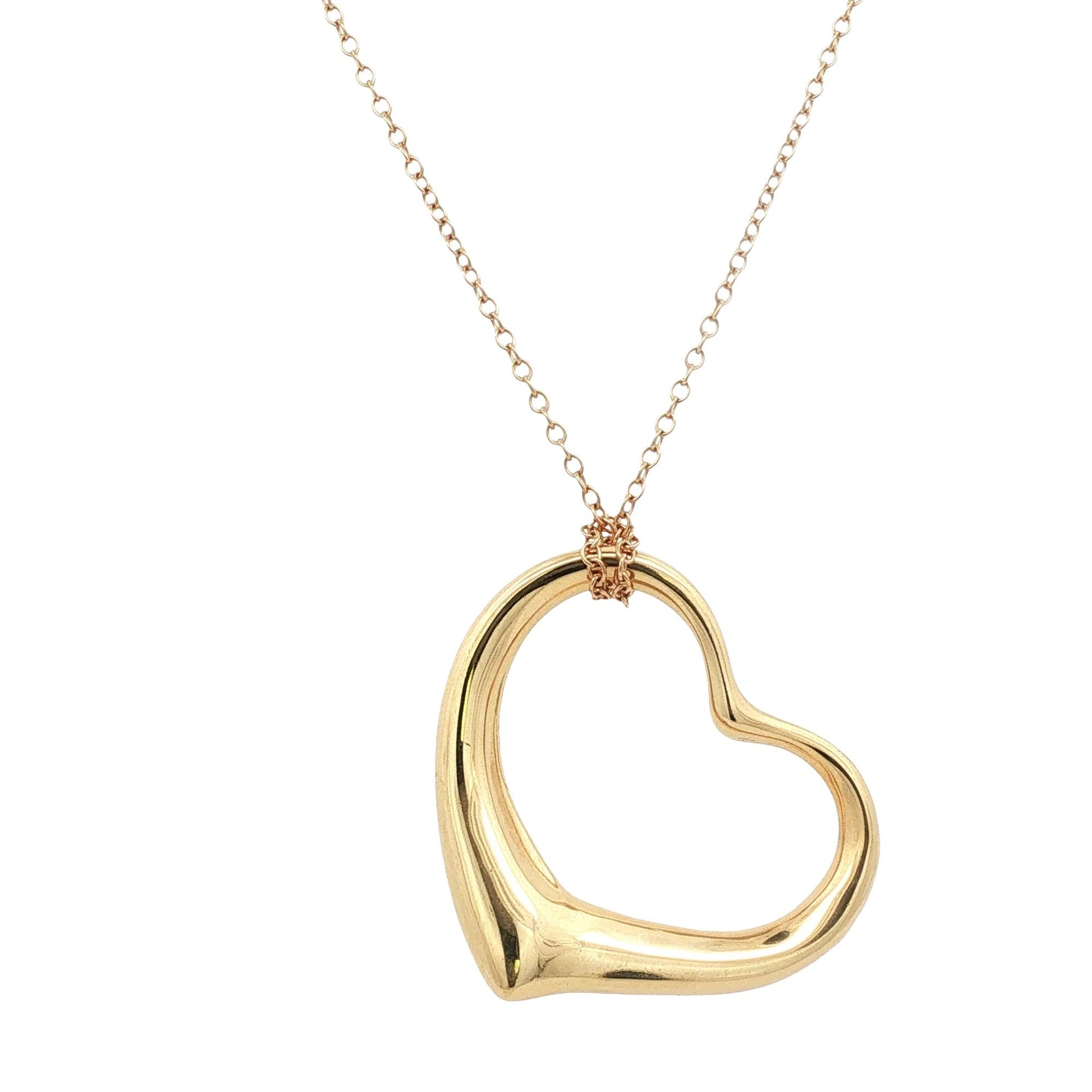 Tiffany & Company Elsa Peretti 36mm Open Heart Pendant Necklace 18KYG Vintage
