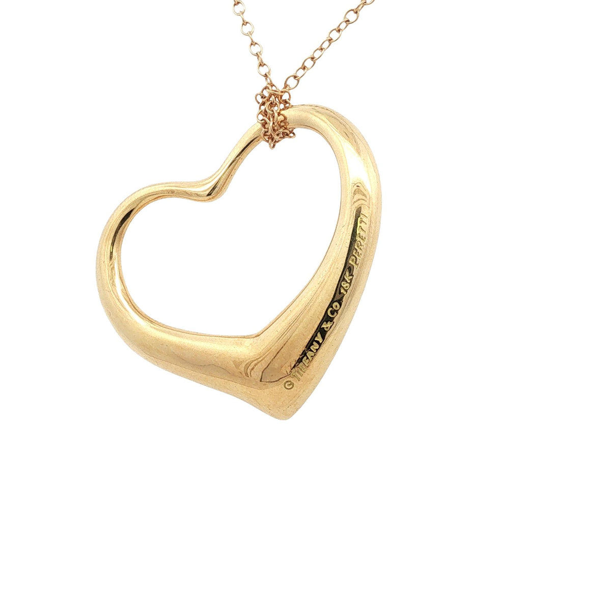 Tiffany & Company Elsa Peretti 36mm Open Heart Pendant Necklace 18KYG