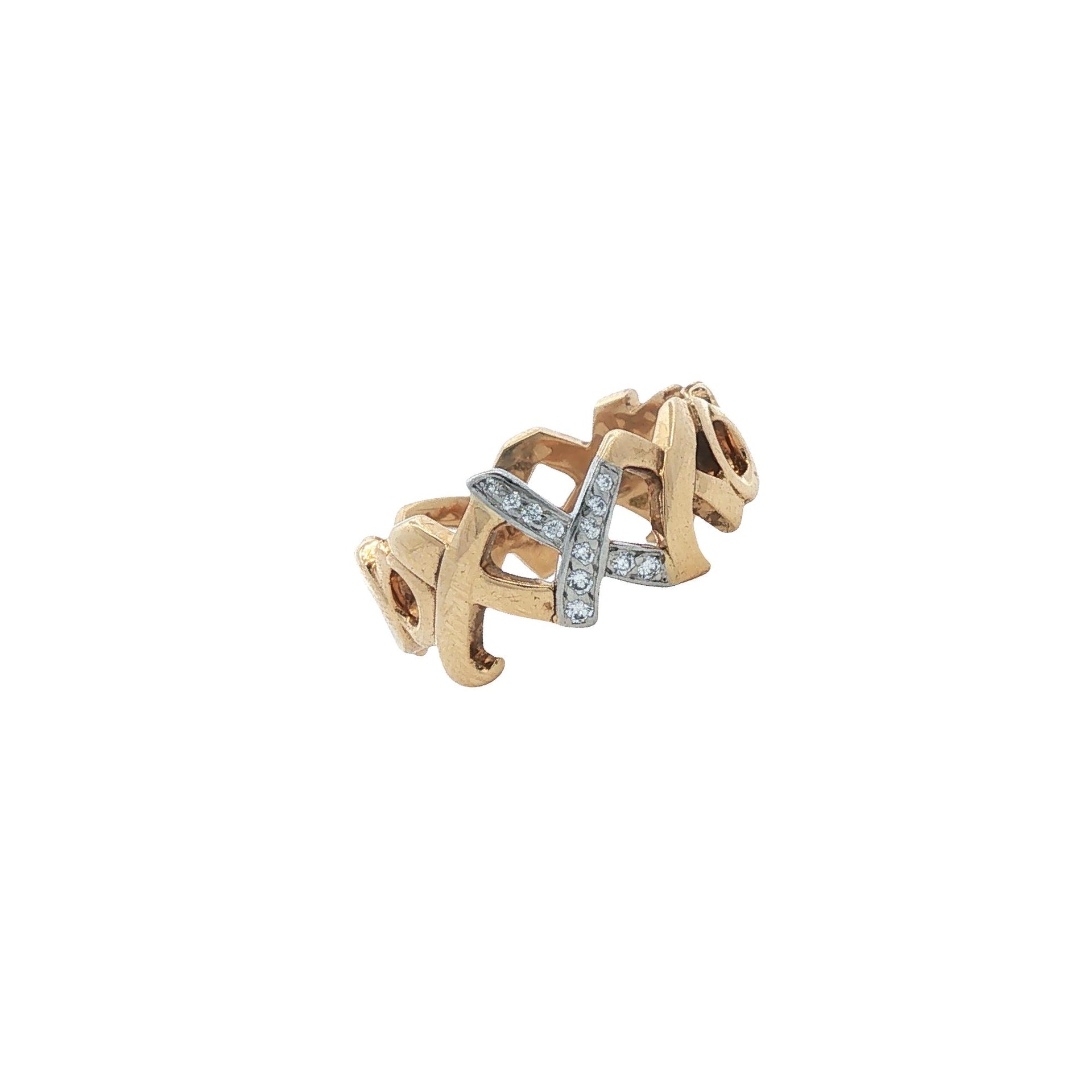 Tiffany & Company Paloma Picasso Diamond 18 Karat Yellow Gold  XOXO Band Size 7