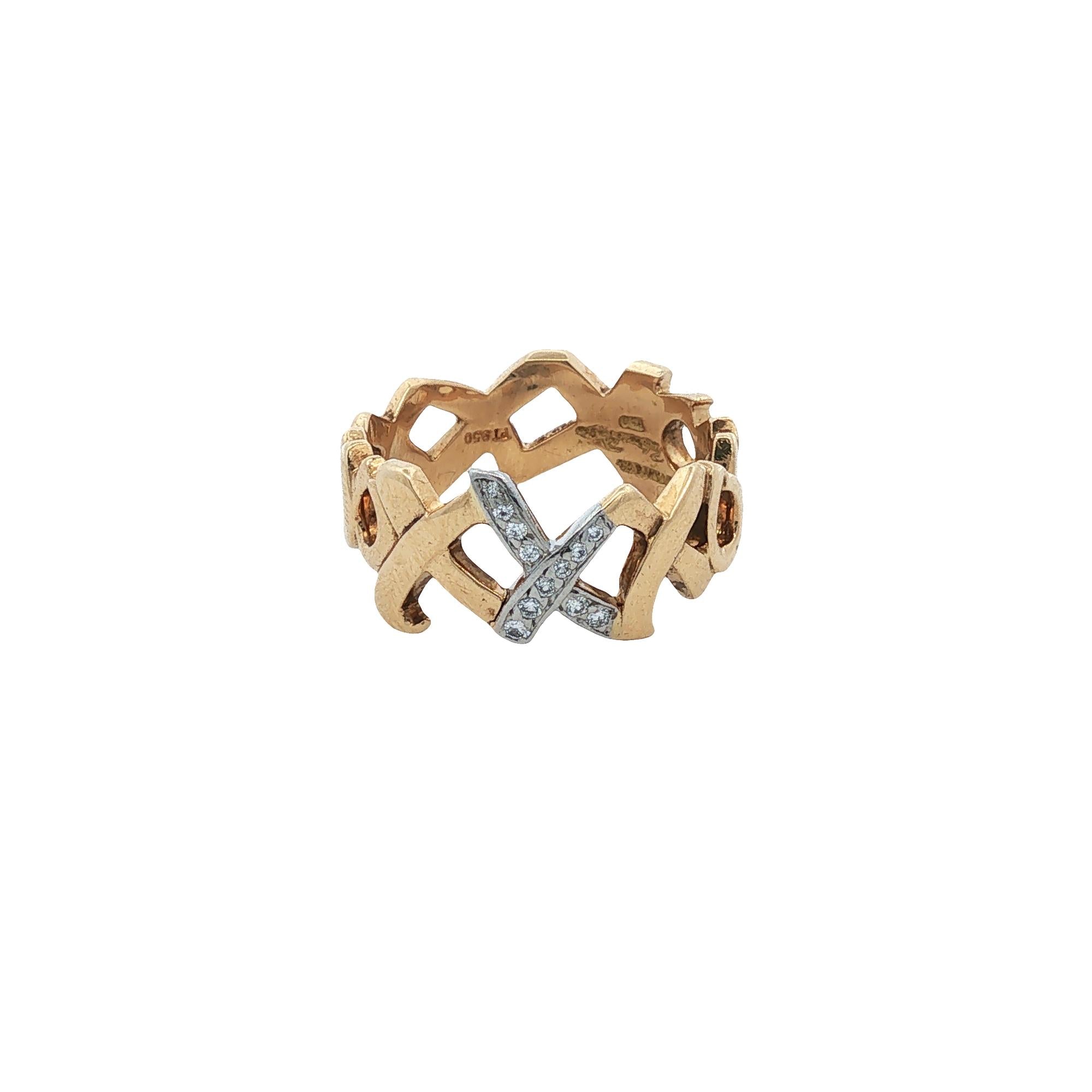 Tiffany & Company Paloma Picasso Diamond 18 Karat Yellow Gold  XOXO Band Size 7