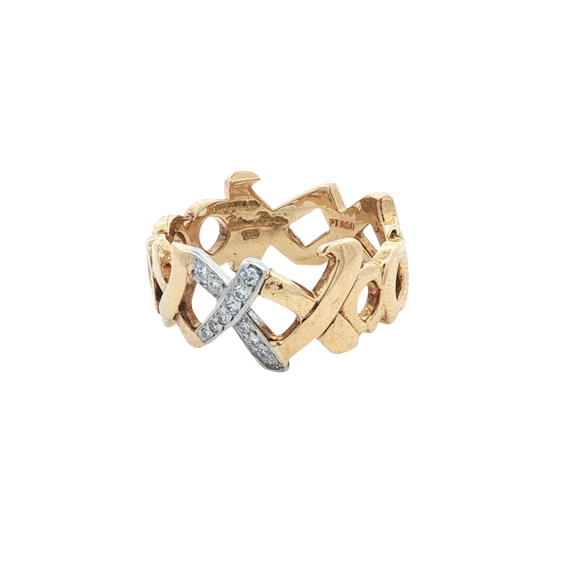 Tiffany & Company Paloma Picasso Diamond 18 Karat Yellow Gold  XOXO Band Size 7
