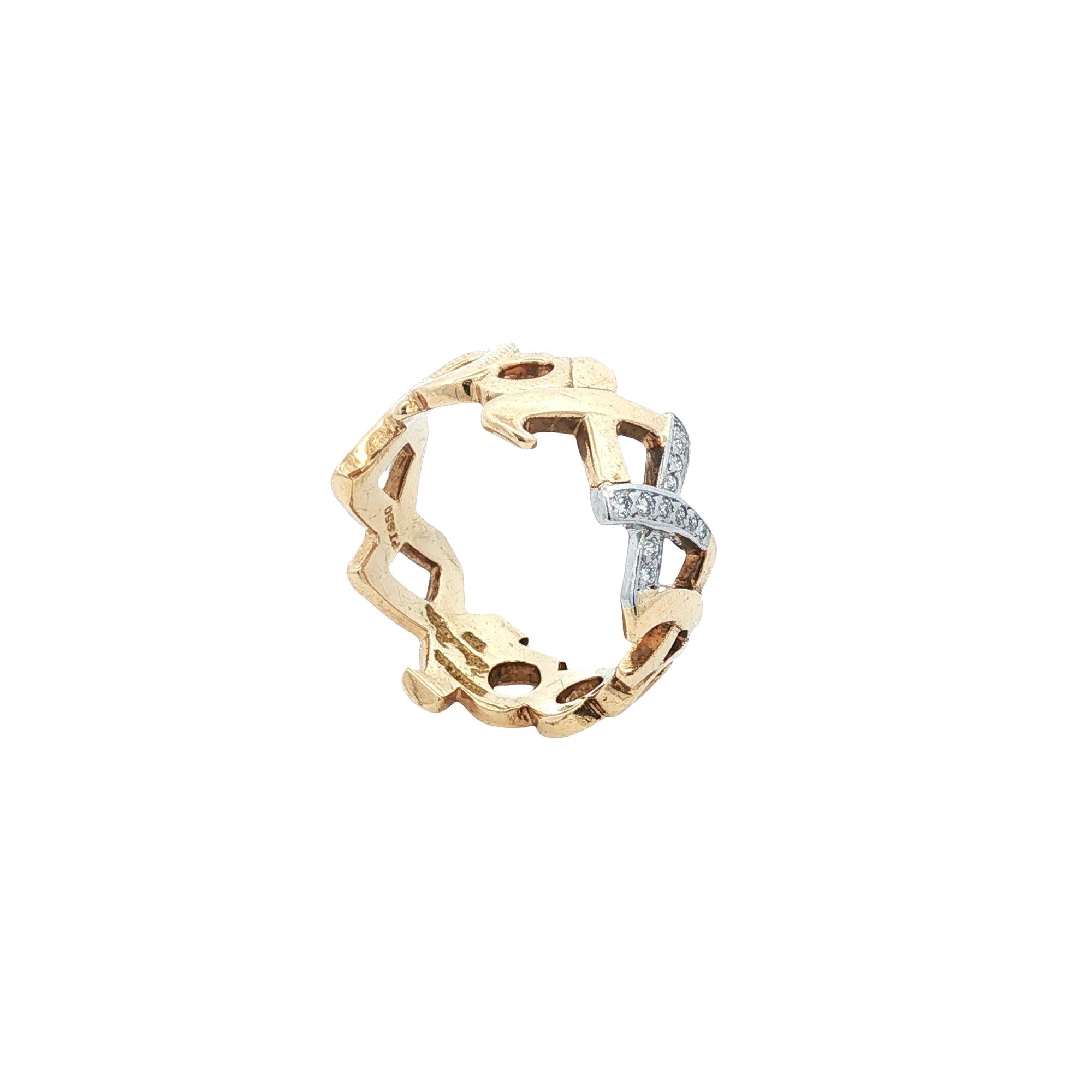 Tiffany & Company Paloma Picasso Diamond 18 Karat Yellow Gold  XOXO Band Size 7