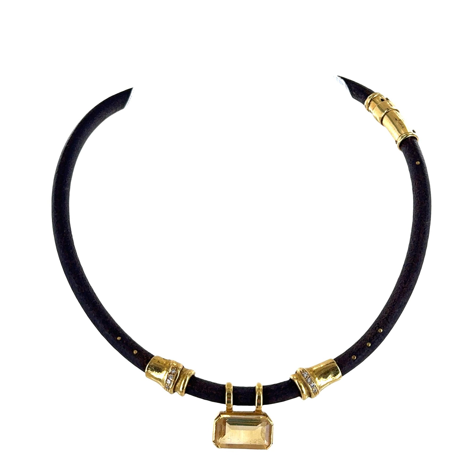 Misani Milano Citrine Diamond 18 Karat Yellow Gold Cord Vintage Italian Necklace