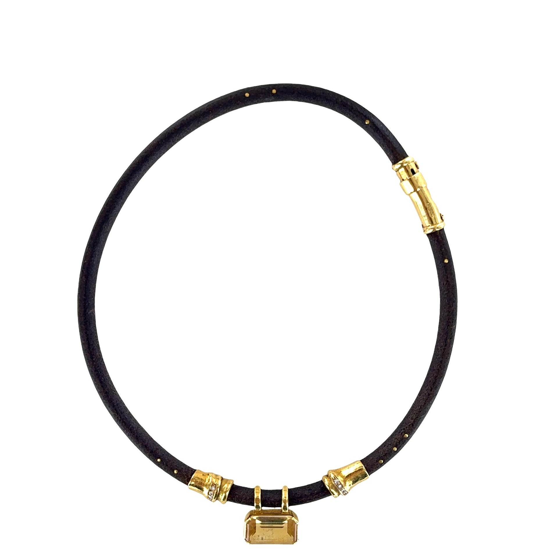 Misani Milano Citrine Diamond 18 Karat Yellow Gold Cord Vintage Italian Necklace