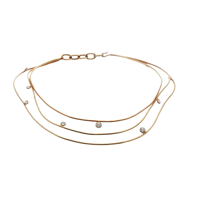 Multi Row Diamond 18 Karat Yellow Gold Multi-Row Contemporary Collar Necklace