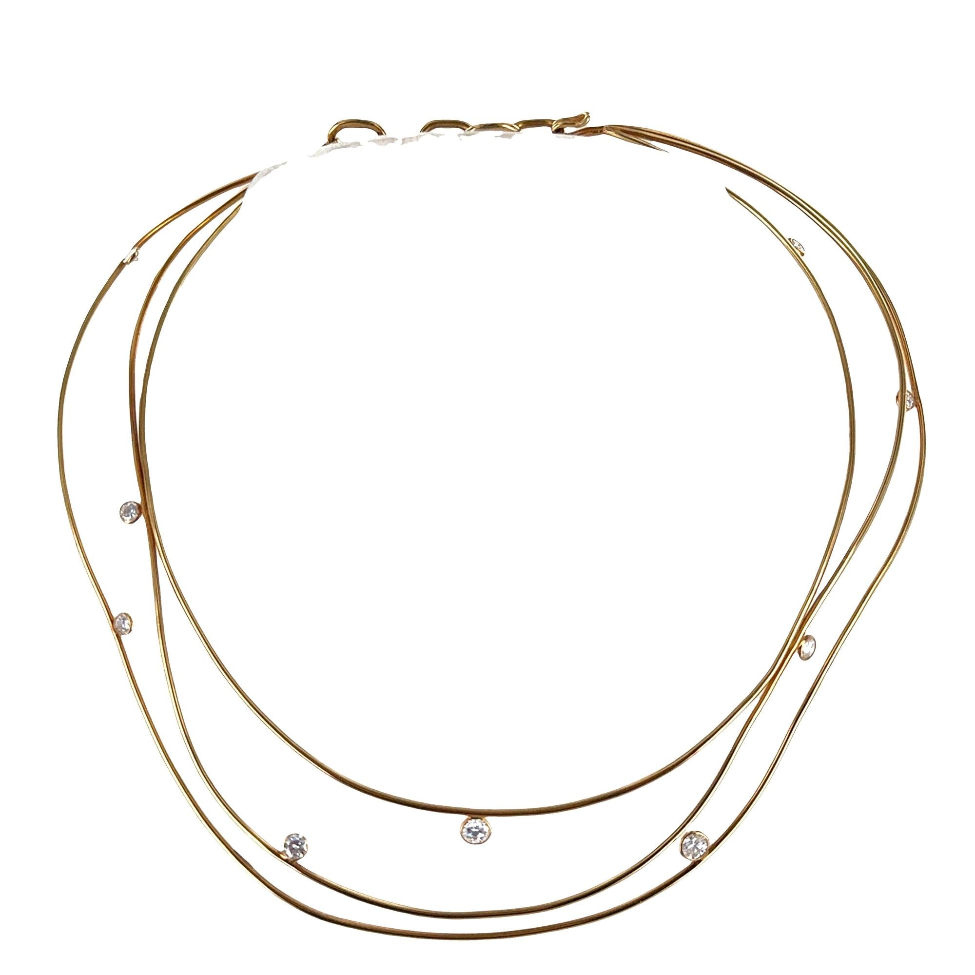 Multi Row Diamond 18 Karat Yellow Gold Multi-Row Contemporary Collar Necklace