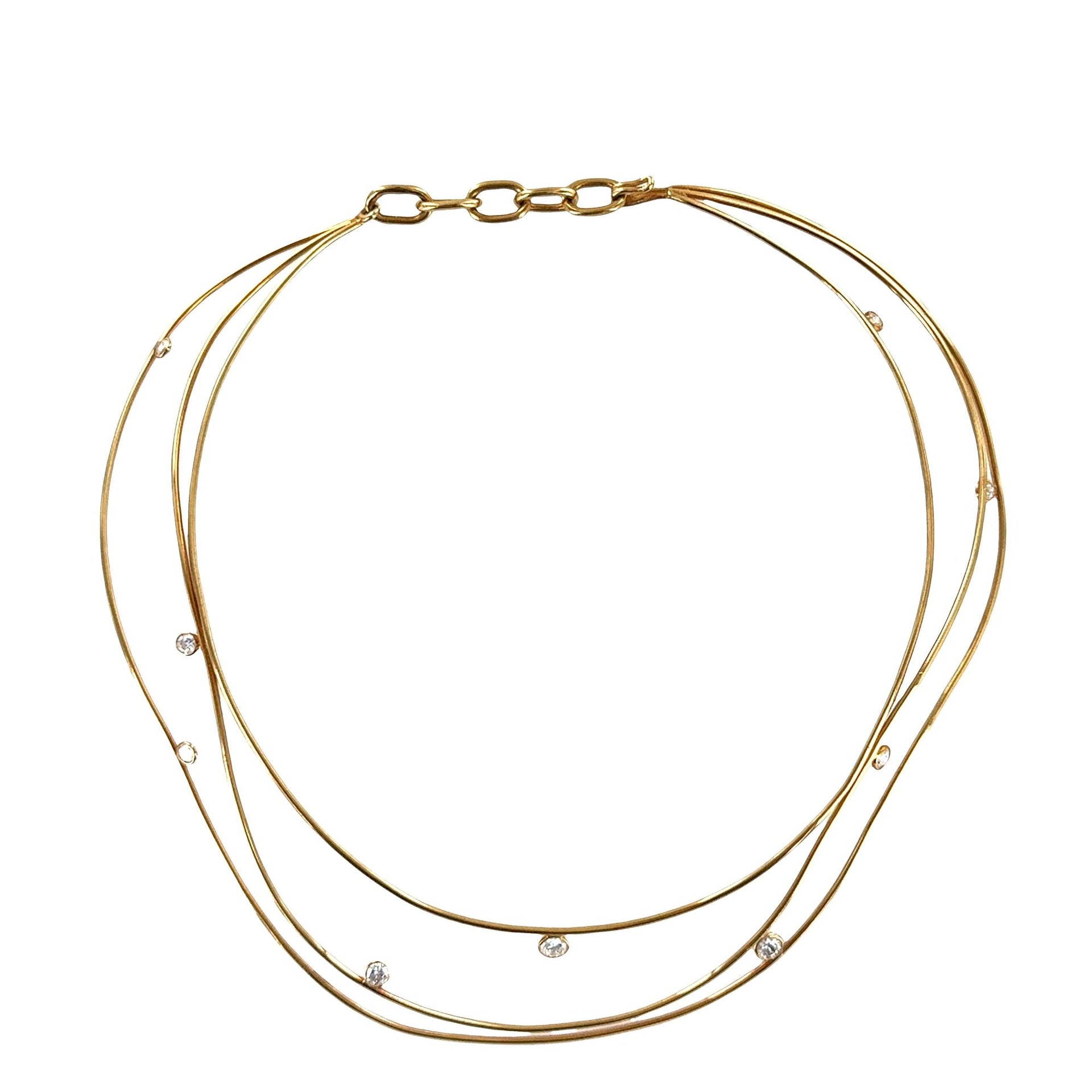 Multi Row Diamond 18 Karat Yellow Gold Multi-Row Contemporary Collar Necklace
