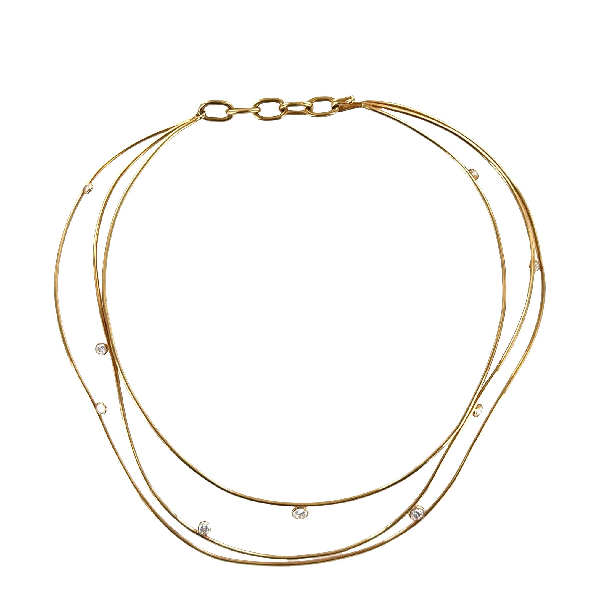 Multi Row Diamond 18 Karat Yellow Gold Multi-Row Contemporary Collar Necklace
