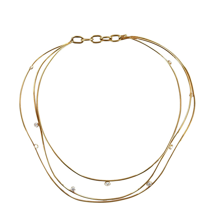 Multi Row Diamond 18 Karat Yellow Gold Multi-Row Contemporary Collar Necklace