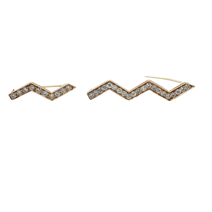 Pair Of Zig-Zag Diamond 18 Karat Yellow Gold Vintage Brooches Pins