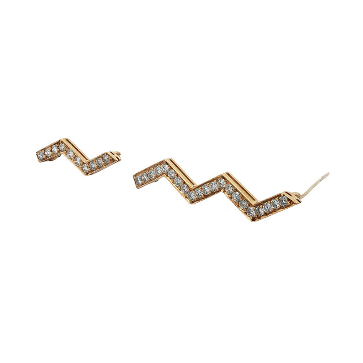 Pair Of Zig-Zag Diamond 18 Karat Yellow Gold Vintage Brooches Pins