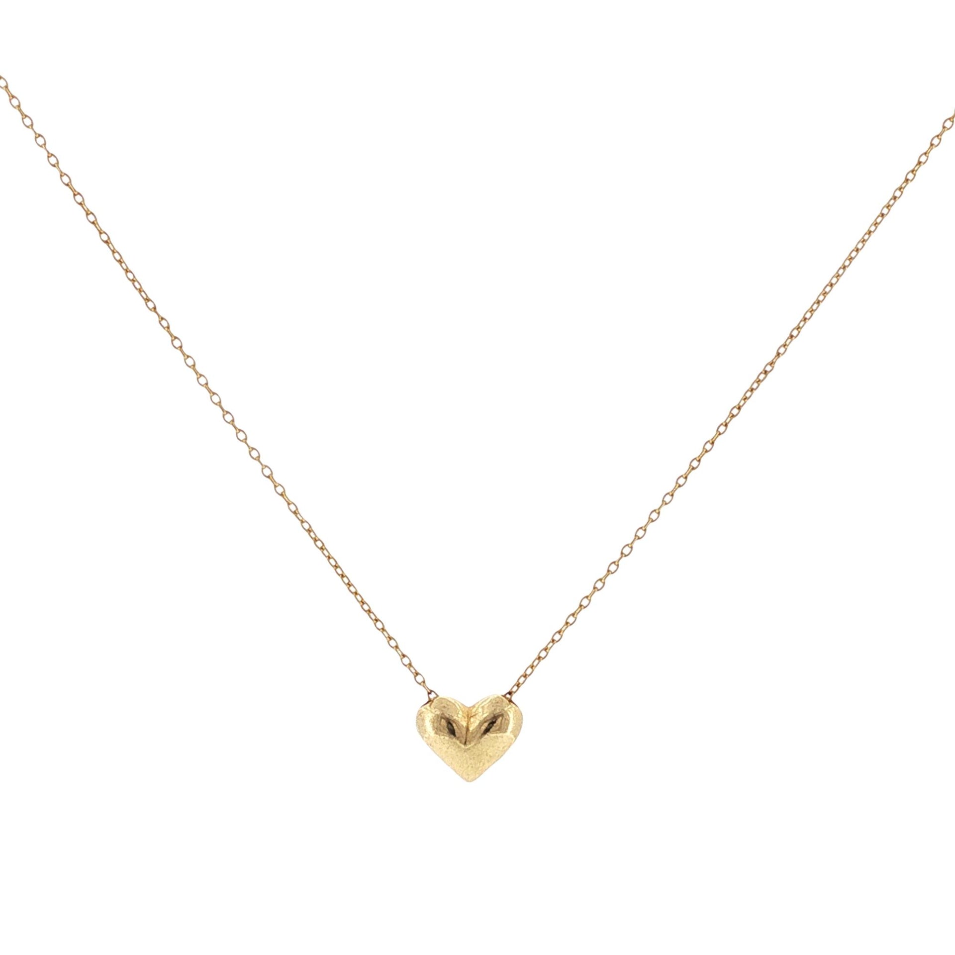 Tiffany & Company 18 Karat yellow Gold Puff Heart Pendant Necklace