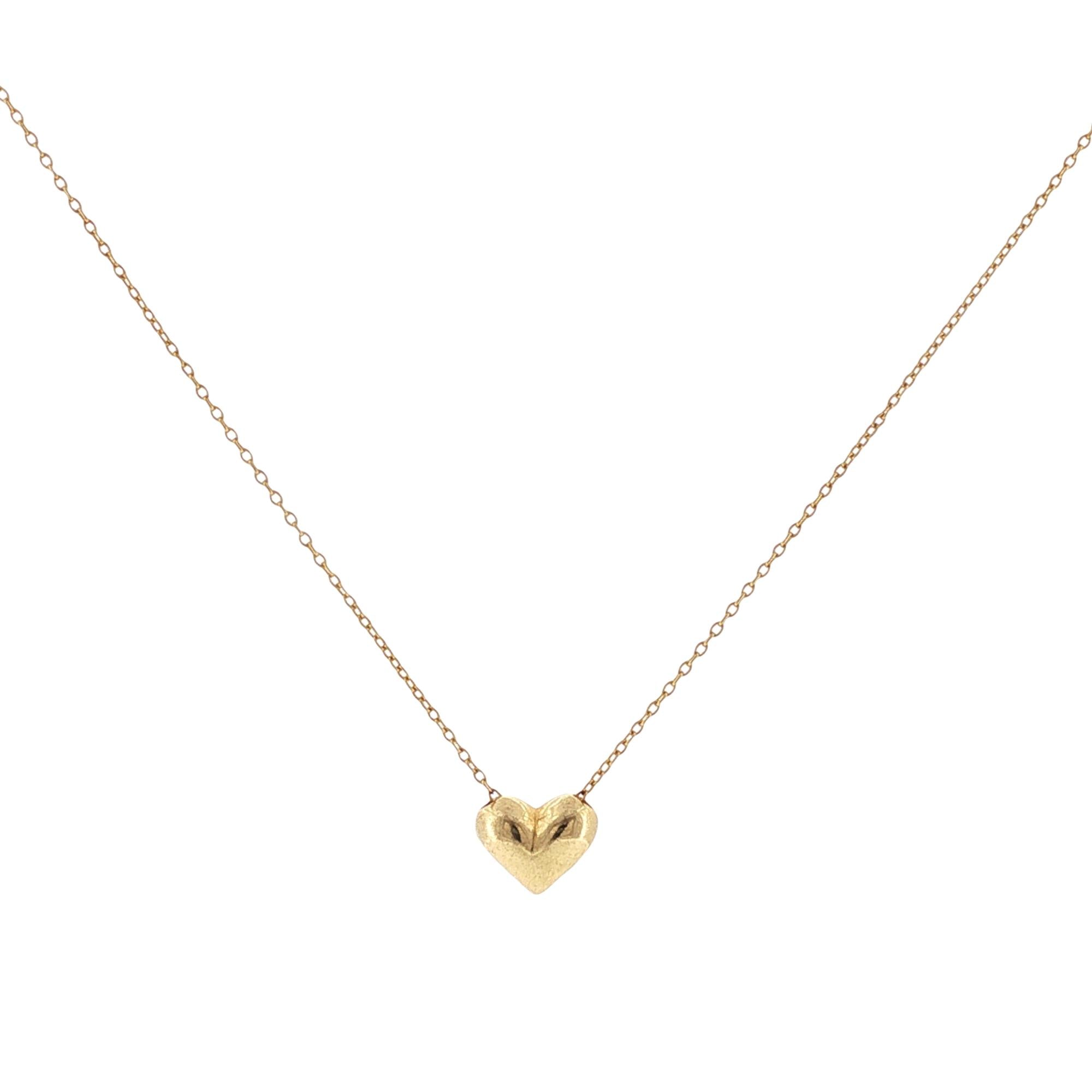 Tiffany & Company 18 Karat yellow Gold Puff Heart Pendant Necklace