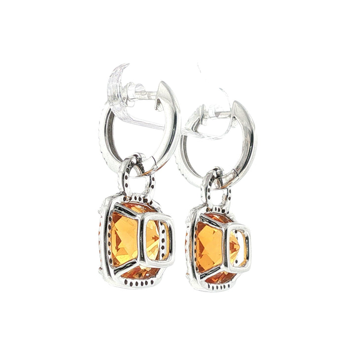 Citrine Gemstone Diamond 14 Karat White Gold Drop Halo Modern Earrings
